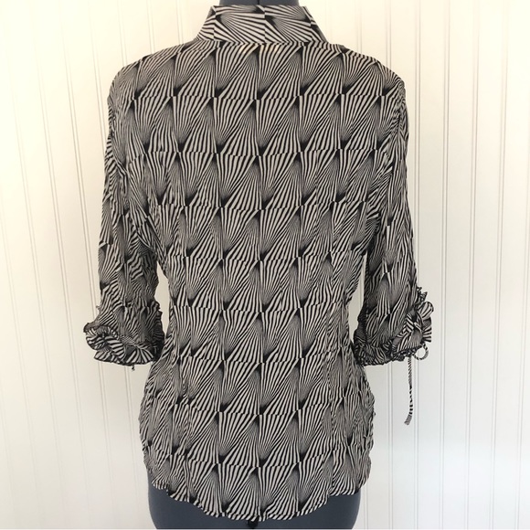 Vintage 90s 2000s Y2K Psychedelic Swirl Black and White Op Art Sexy Sheer Blouse - Picture 10 of 12